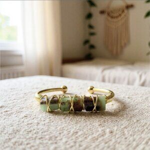 Australian Jade Wire Wrap Bracelet In 14Kt Gold Over Copper – Handmade & NWT